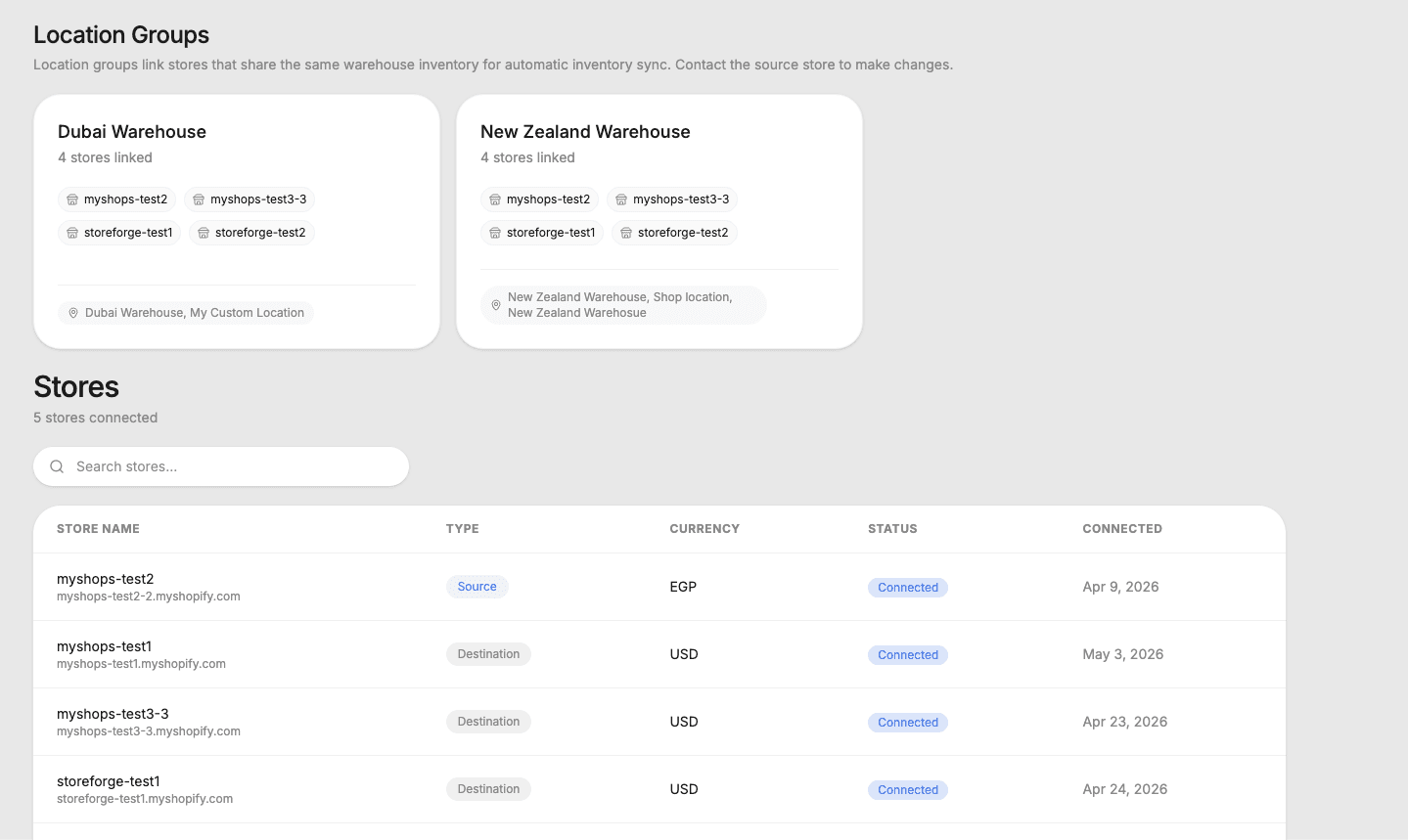 Multi-location inventory sync
